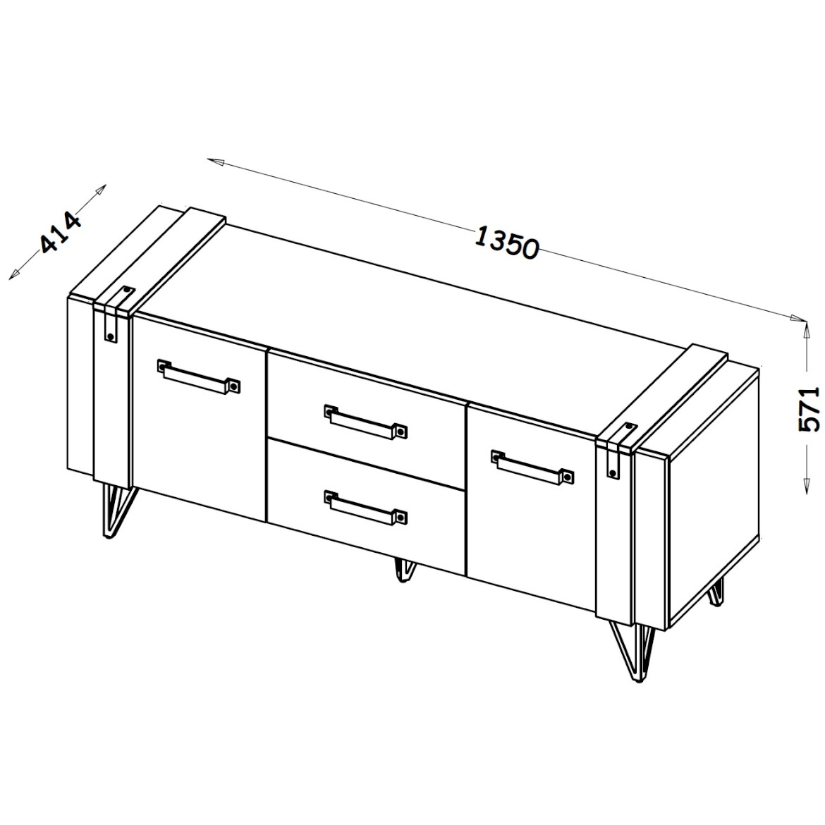 Lofter TV komoda 2 vrata + 2 fioke 135x41,4x57,1 natur/beton