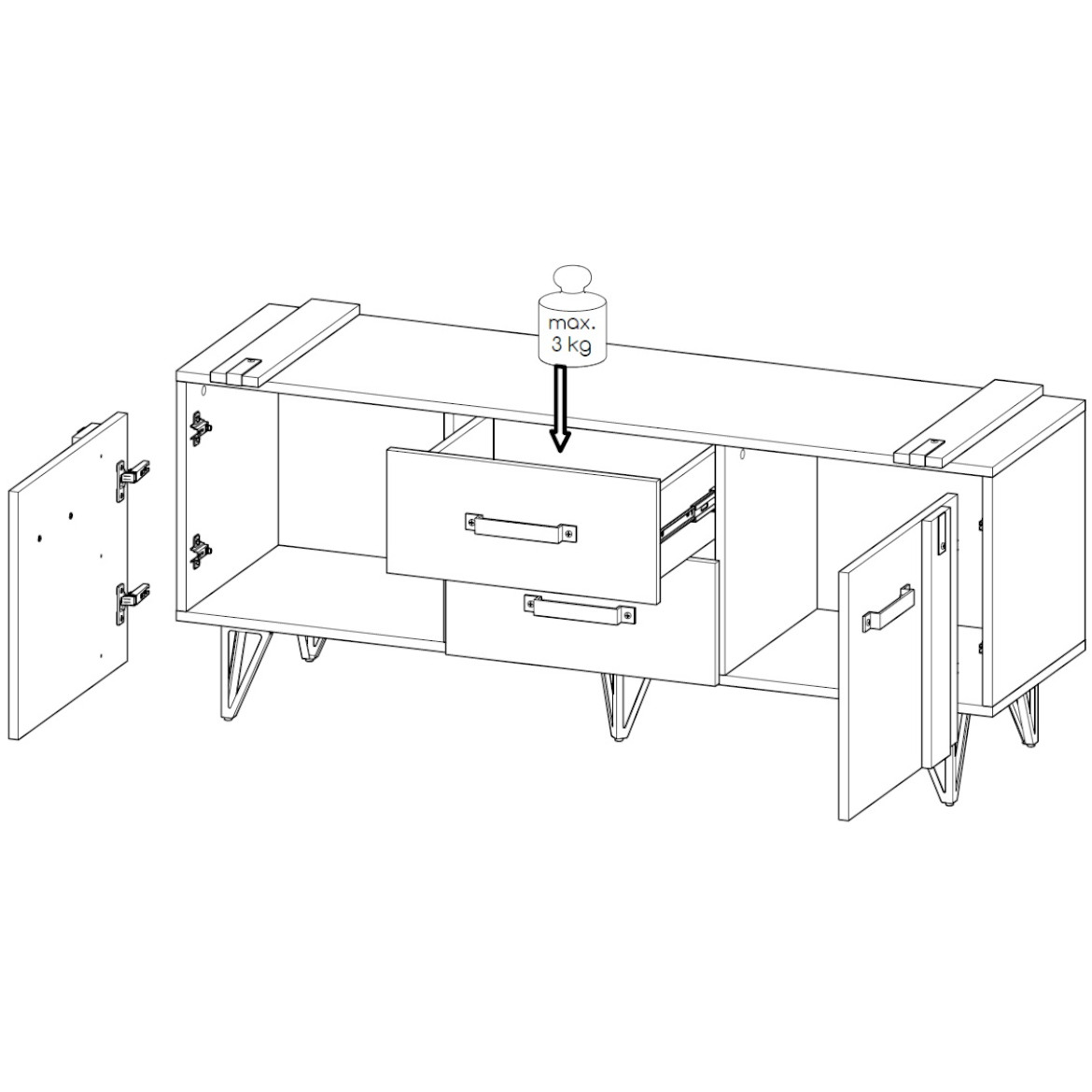 Lofter TV komoda 2 vrata + 2 fioke 135x41,4x57,1 natur/beton