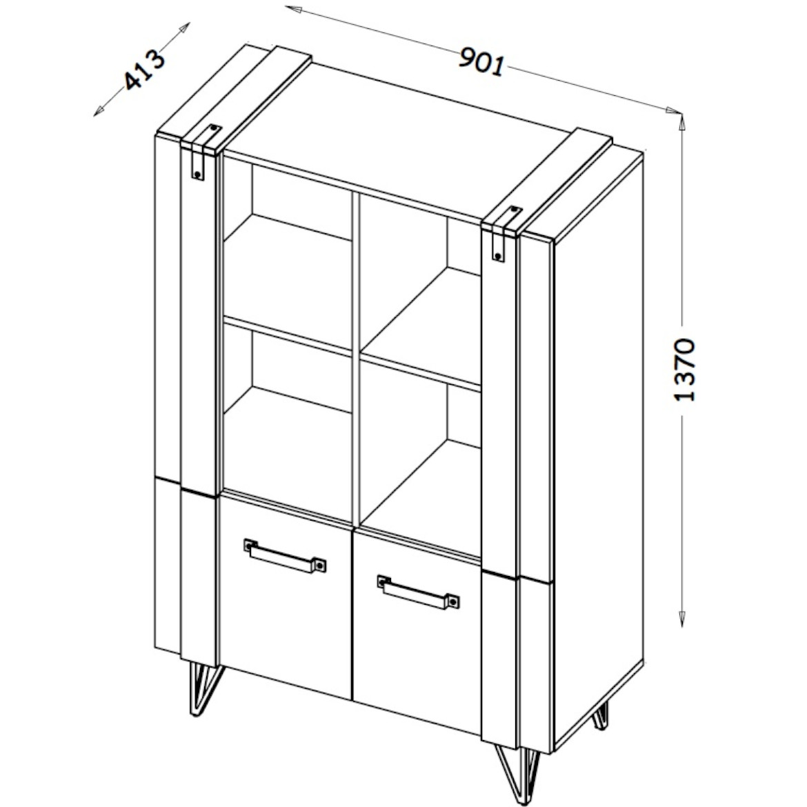 Lofter polica 2 vrata+4 otvora 90,1x41,3x137 natur/beton