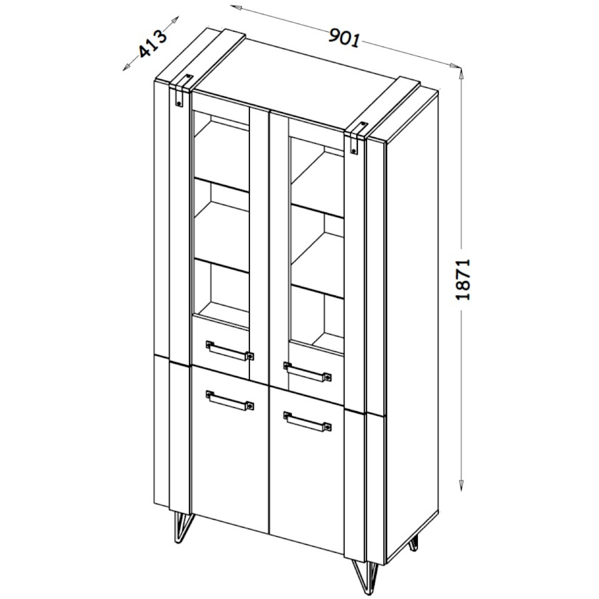 Lofter vitrina 4 vrata 90x413x187 natur/beton