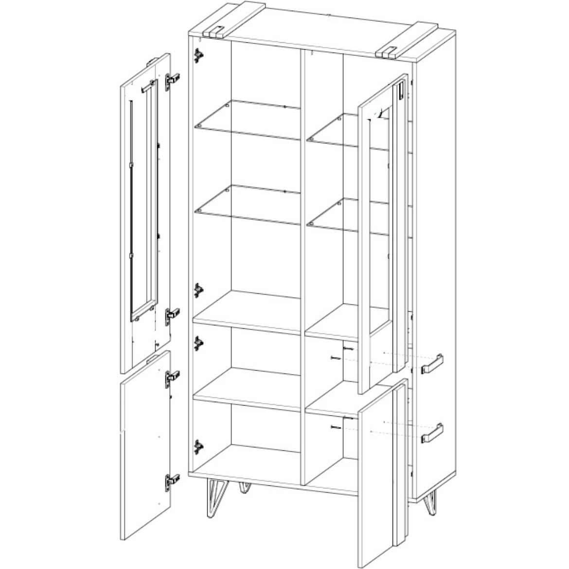 Lofter vitrina 4 vrata 90x413x187 natur/beton