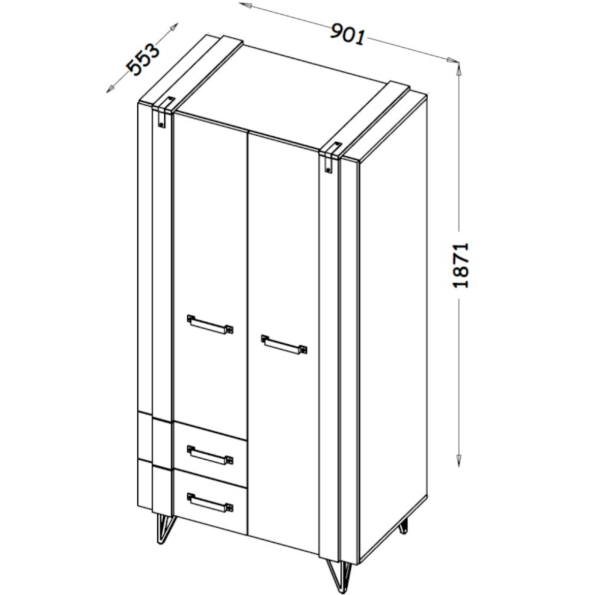 Ormar Lofter 2 vrata + 2 fioke 90x55,3x187 hrast wotan/beton