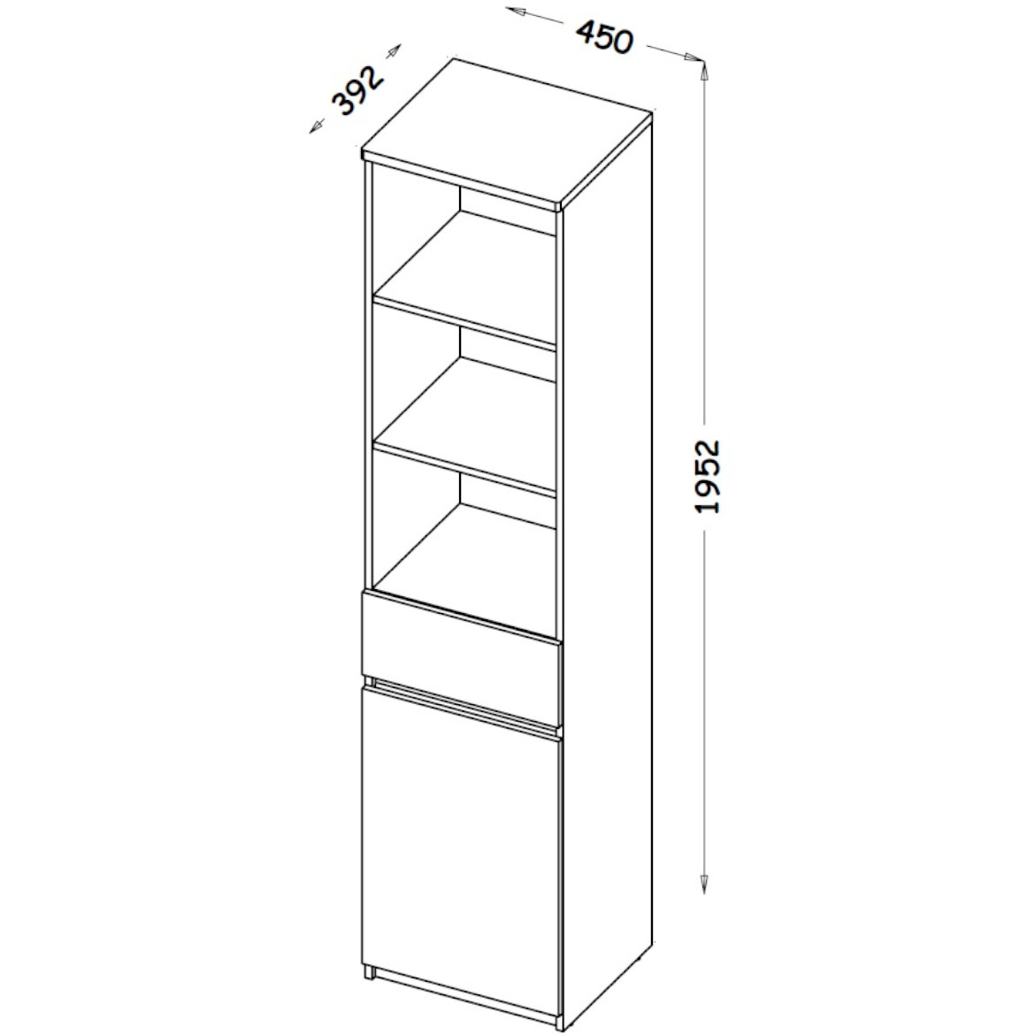 Arca polica 1 fioka+1 vrata+3 otvora 52x45x195,2 bela