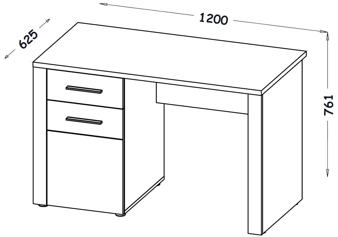 Smart radni sto 1 vrata + 1 fioka 120x62,5x76,1 votan hrast / tamni beton