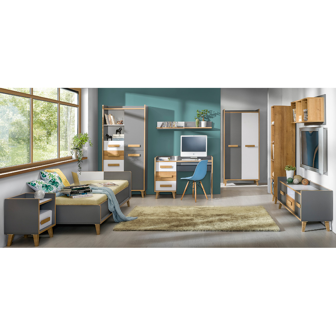 Werso nocni ormaric 1 fioka 47.3x42x57.2 natur / sivi / beli