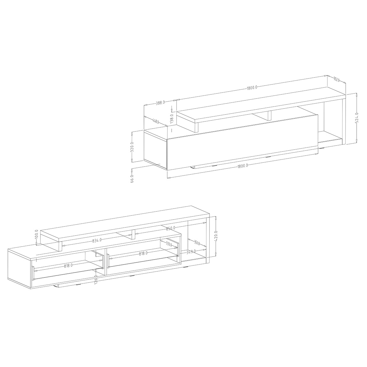 Bota TV komoda 1 fioka 219x45x52 cm beton / beli
