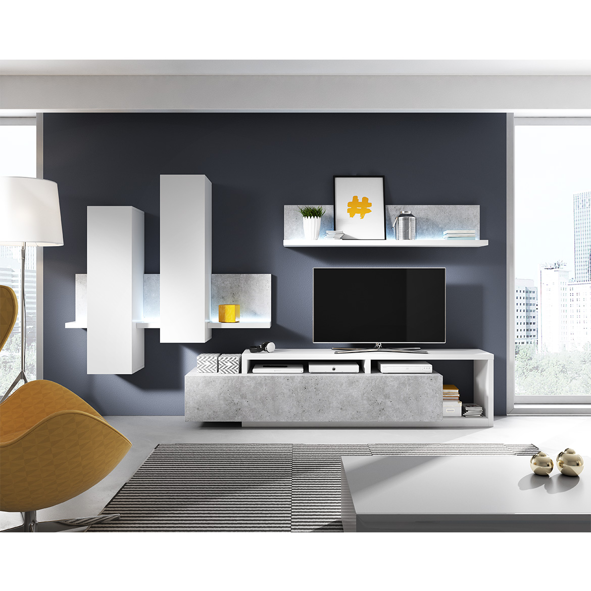 Bota TV komoda 1 fioka 219x45x52 cm beton / beli