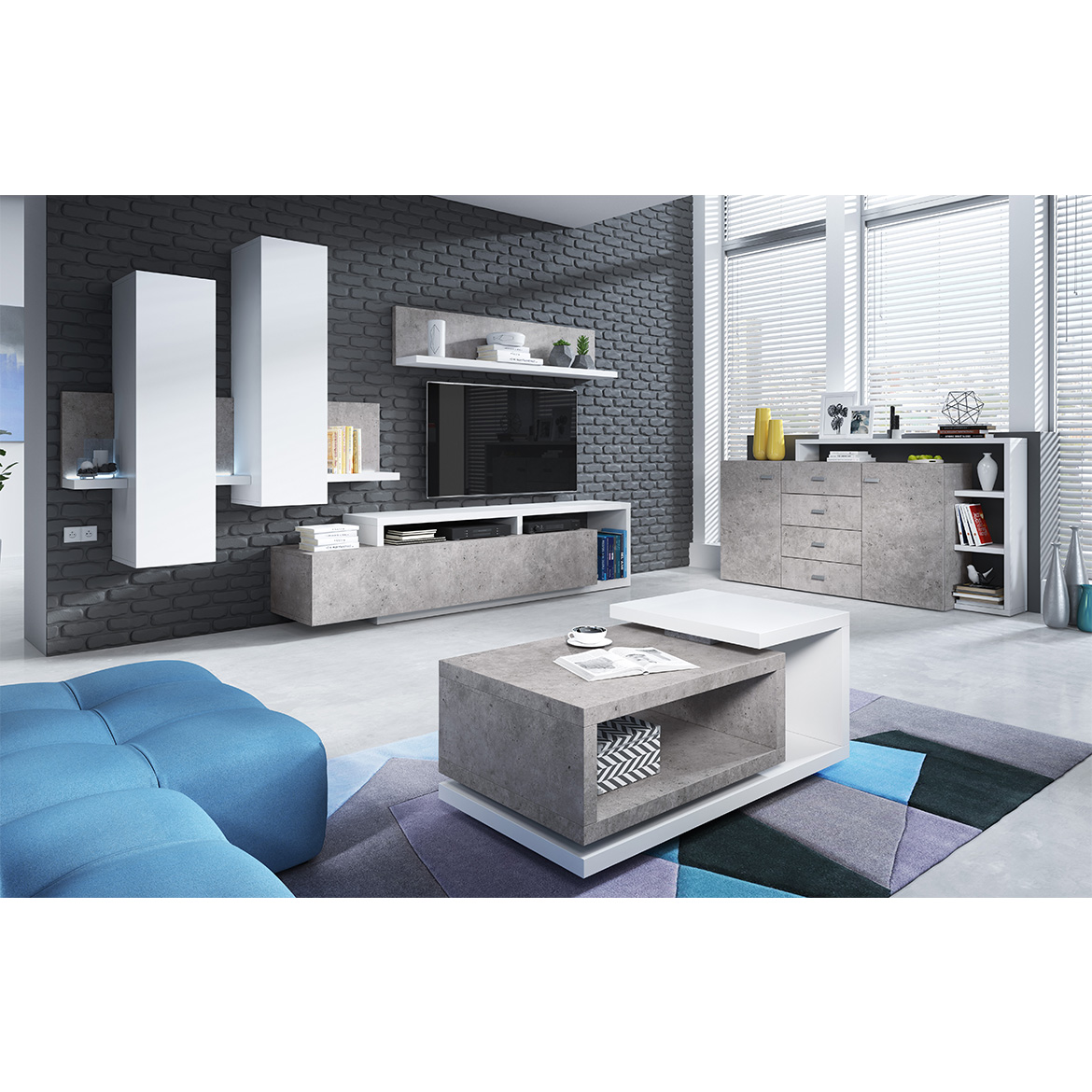 Bota TV komoda 1 fioka 219x45x52 cm beton / beli