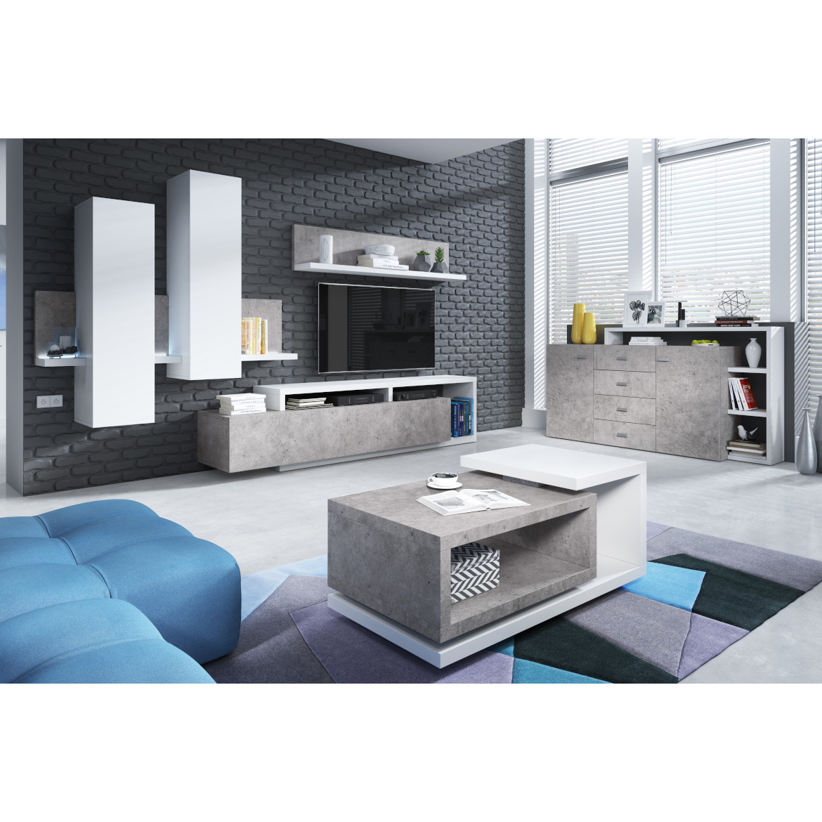 Bota zidna polica 150x24x32 bela/beton