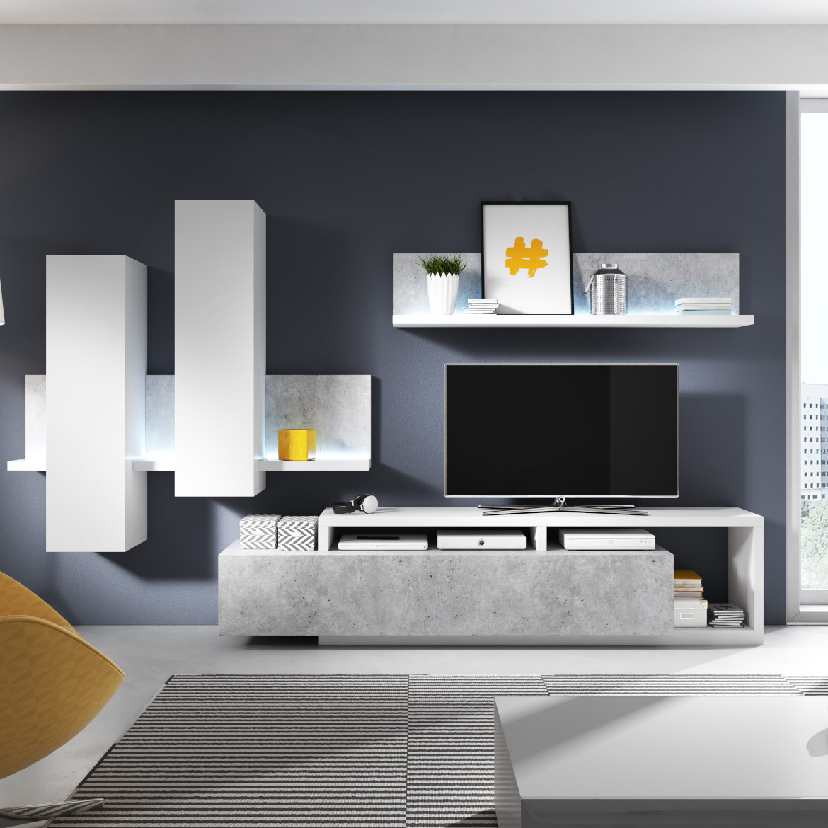 Regal  Bota svetli beton/bela