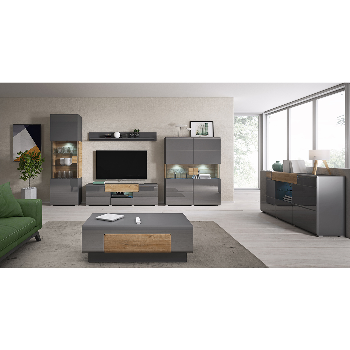 Toledo TV komoda 2 vrata + 2 fioke 159x39x48 cm tamno siva / natur