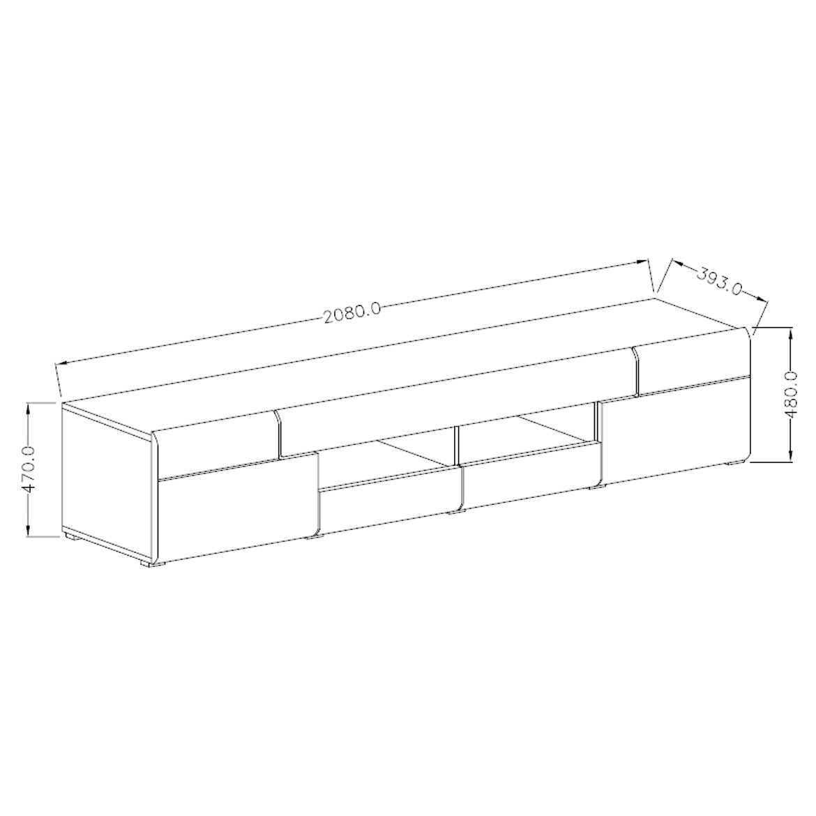 Toledo TV komoda 2 vrata + 3 fioke + 2 otvora 208x39x48 cm tamno siva / natur