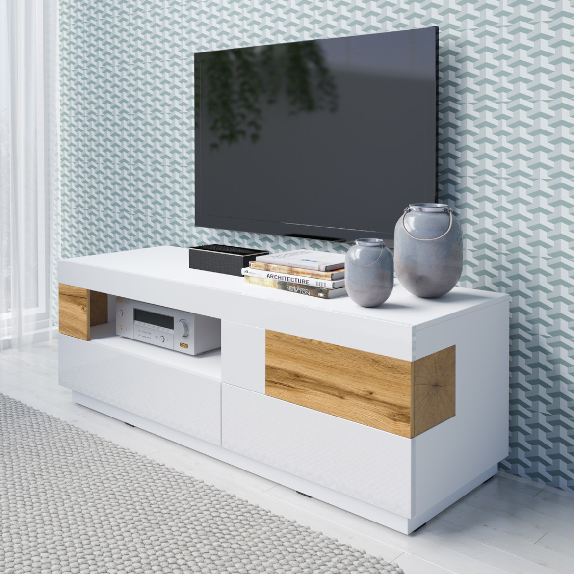 Silke TV komoda 1 vrata+2 fioke+1 otvor 160x50x54 bela/natur