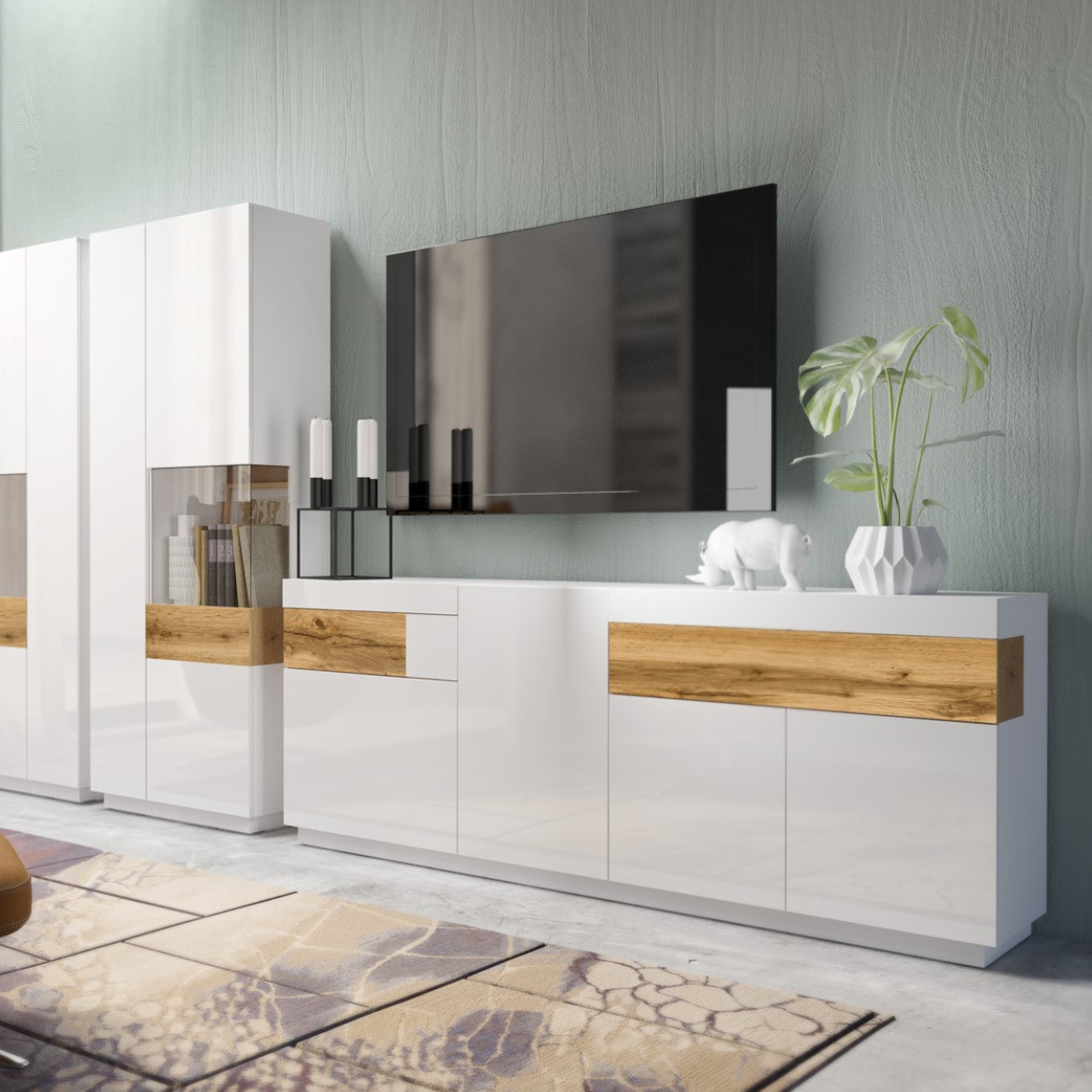 Silke TV komoda 1 vrata+2 fioke+1 otvor 160x50x54 bela/natur