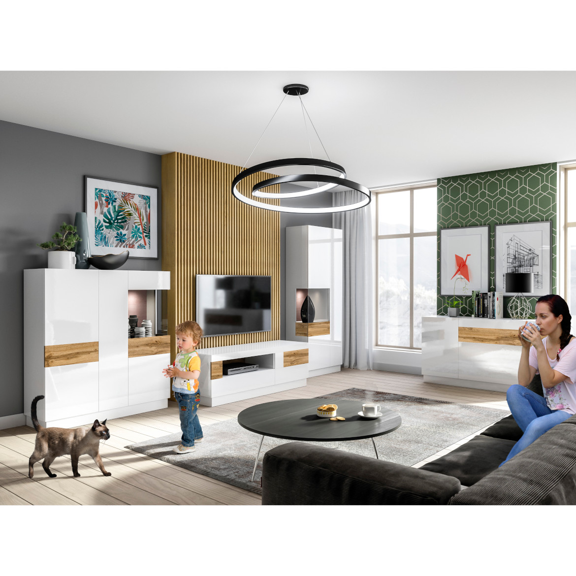 Silke komoda 3 vrata + 1 fioka 150x40x85 bela/natur