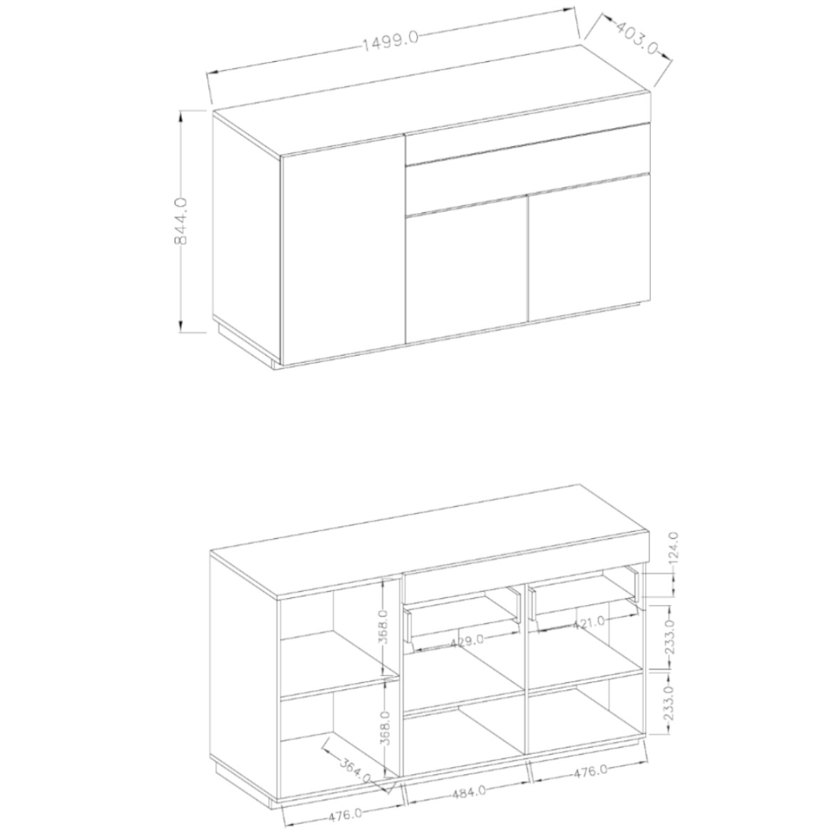 Silke komoda 3 vrata + 1 fioka 150x40x85 bela/natur