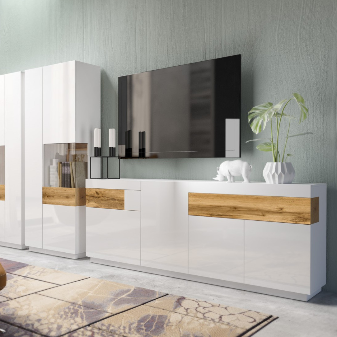 Silke komoda 4 vrata+2 fioke219x40x85 bela/ natur