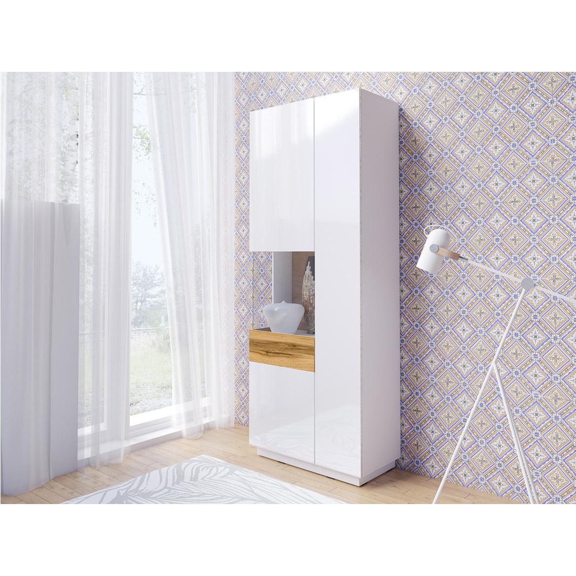 Silke vitrina 2 vrata leva 80x40x207 bela/natur
