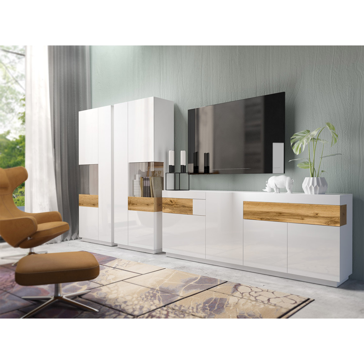 Silke vitrina 2 vrata leva 80x40x207 bela/natur
