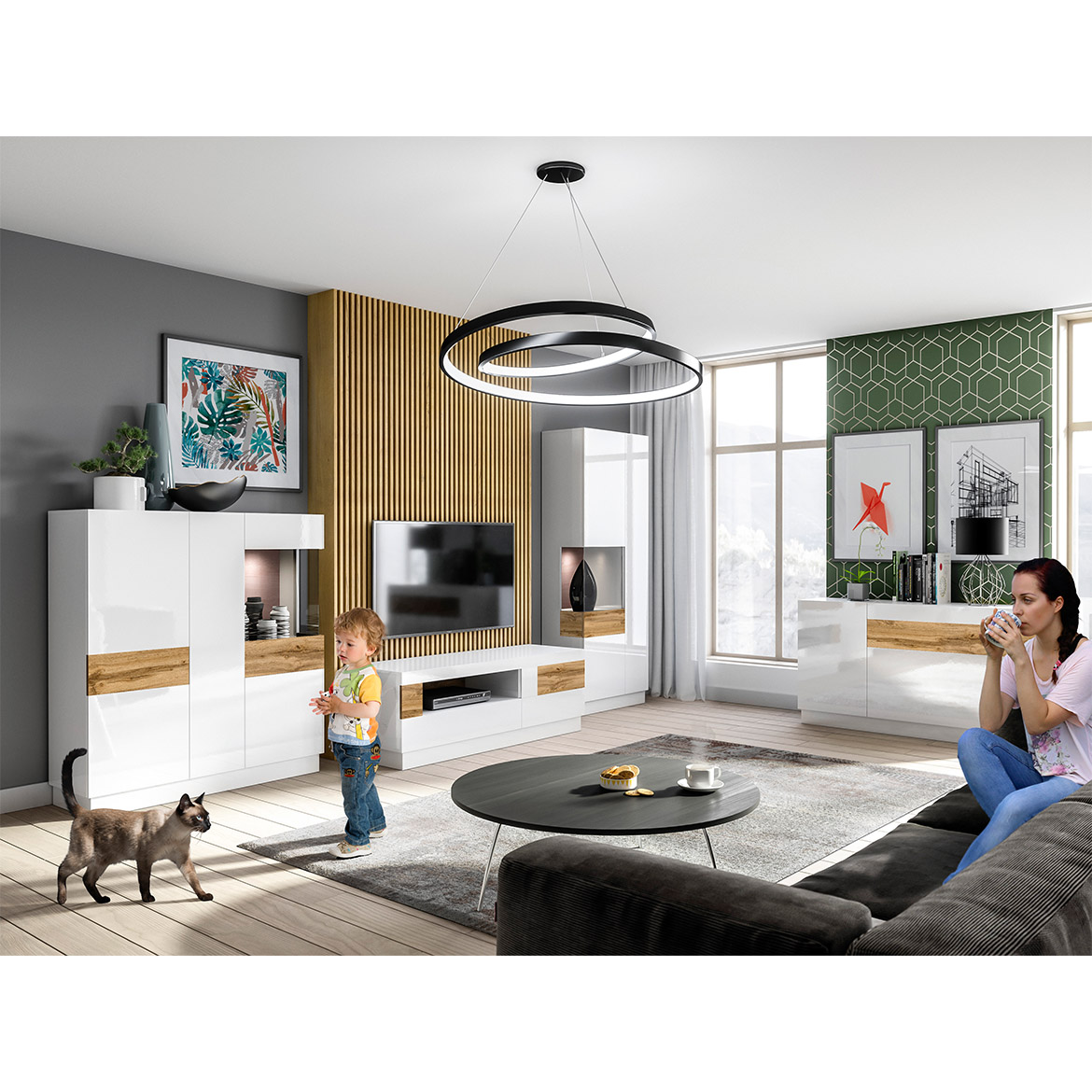 Silke vitrina 2 vrata leva 80x40x207 bela/natur
