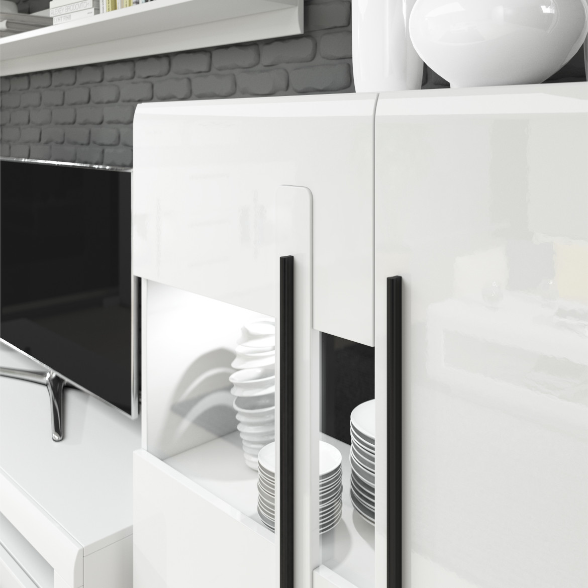 Tulsa TV komoda 1 fioka + 2 police 140x50x52 cm bela visoki sjaj