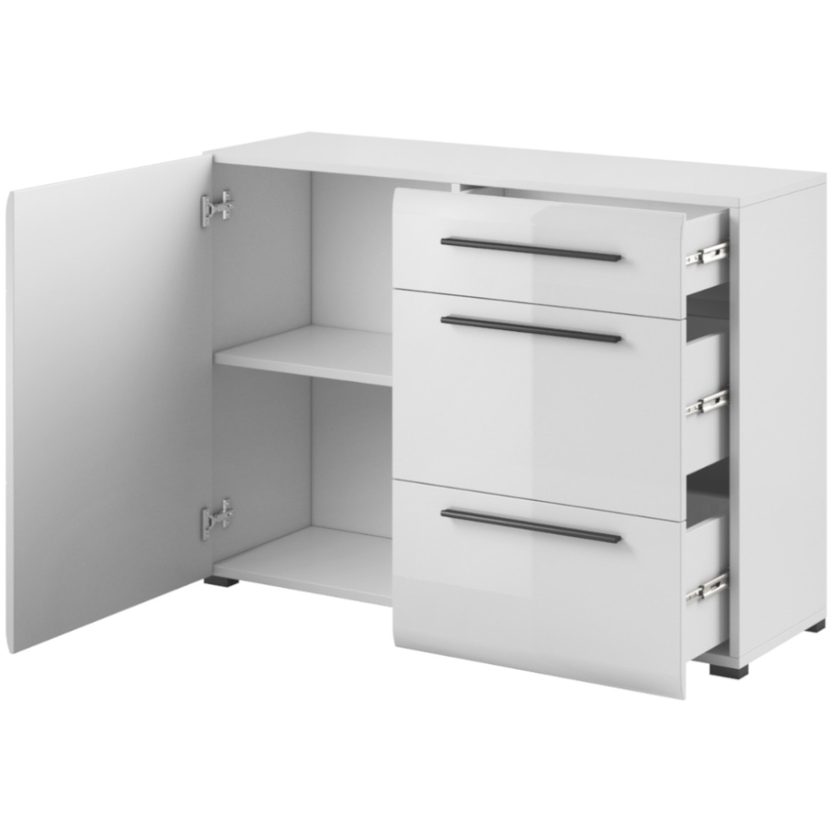 Tulsa komoda 1 vrata + 3 fioke 120x39x86 cm bela visoki sjaj