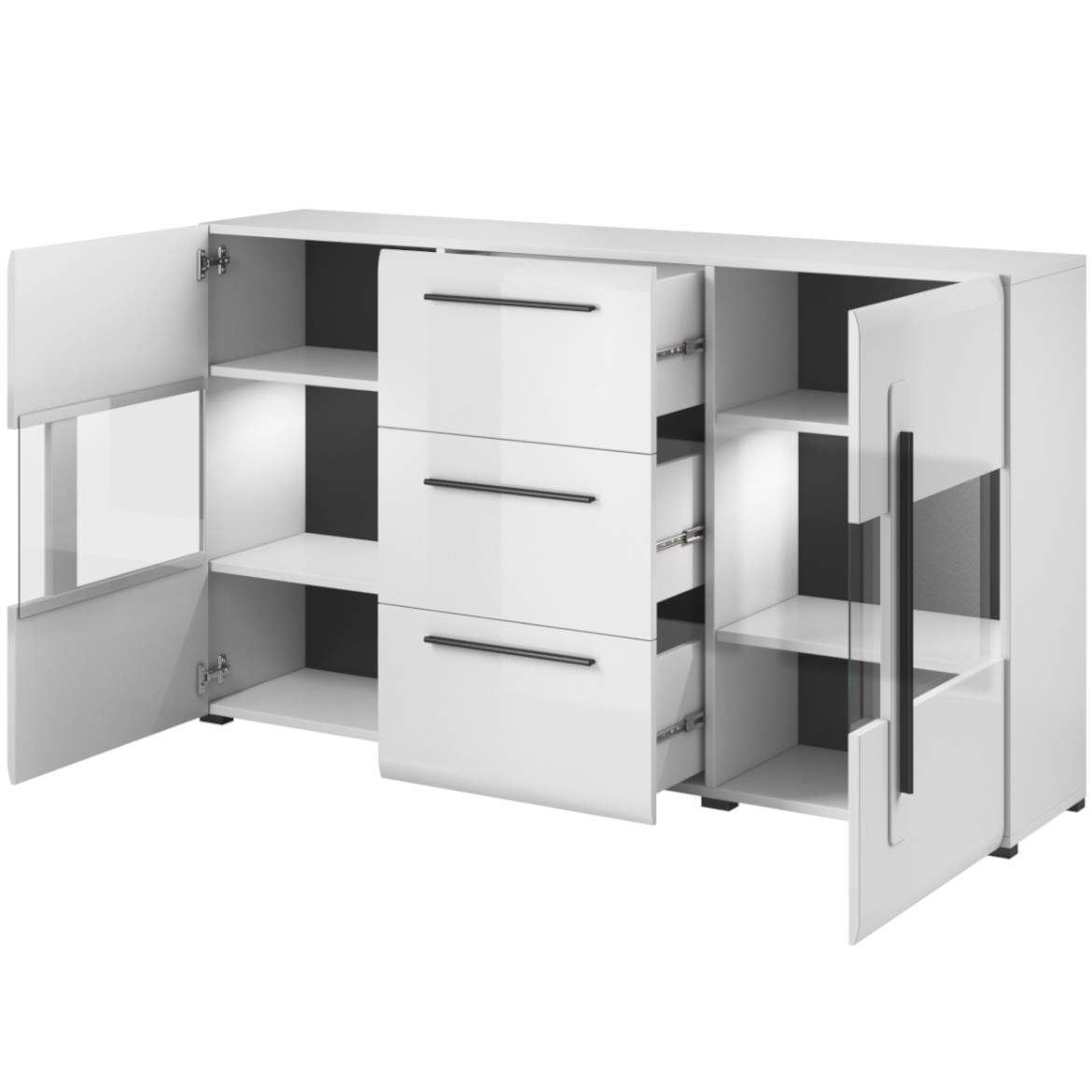 Tulsa komoda 2 vrata + 3 fioke 180x39x103 cm bela visoki sjaj