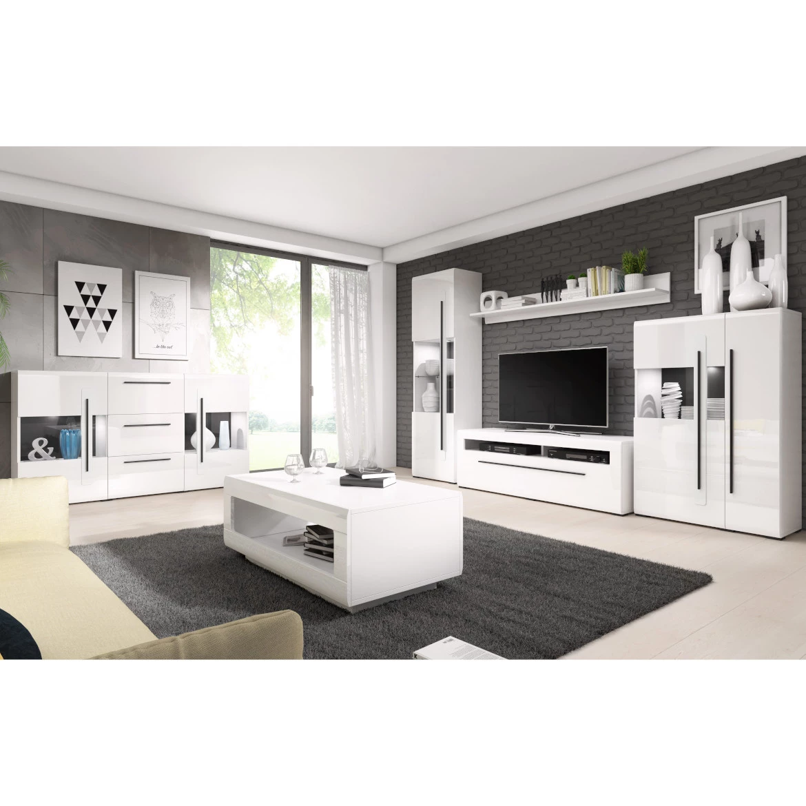 Tulsa komoda 2 vrata + 3 fioke 180x39x103 cm bela visoki sjaj