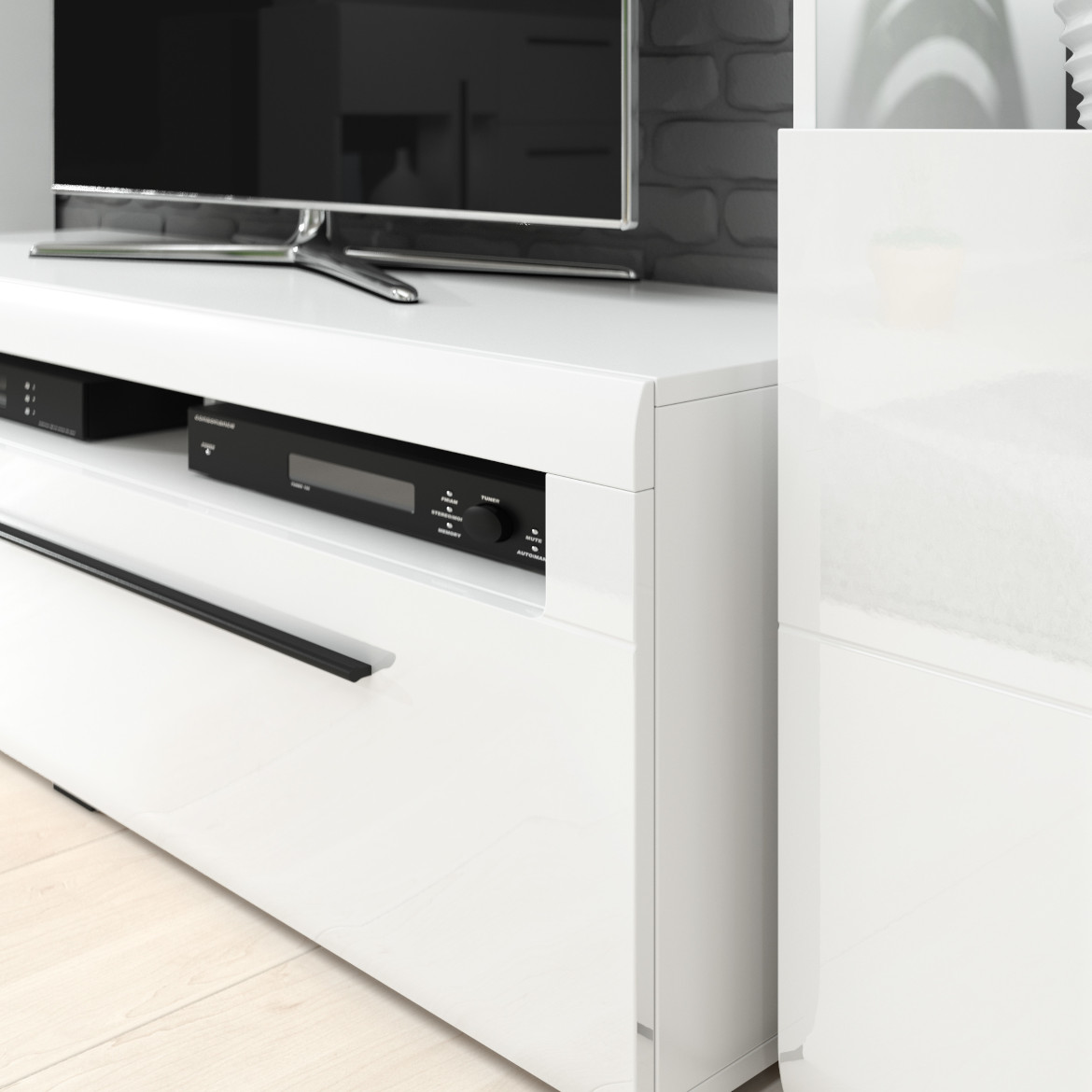 Tulsa komoda 86 2 vrata + 3 fioke 180x39x86 cm bela visoki sjaj