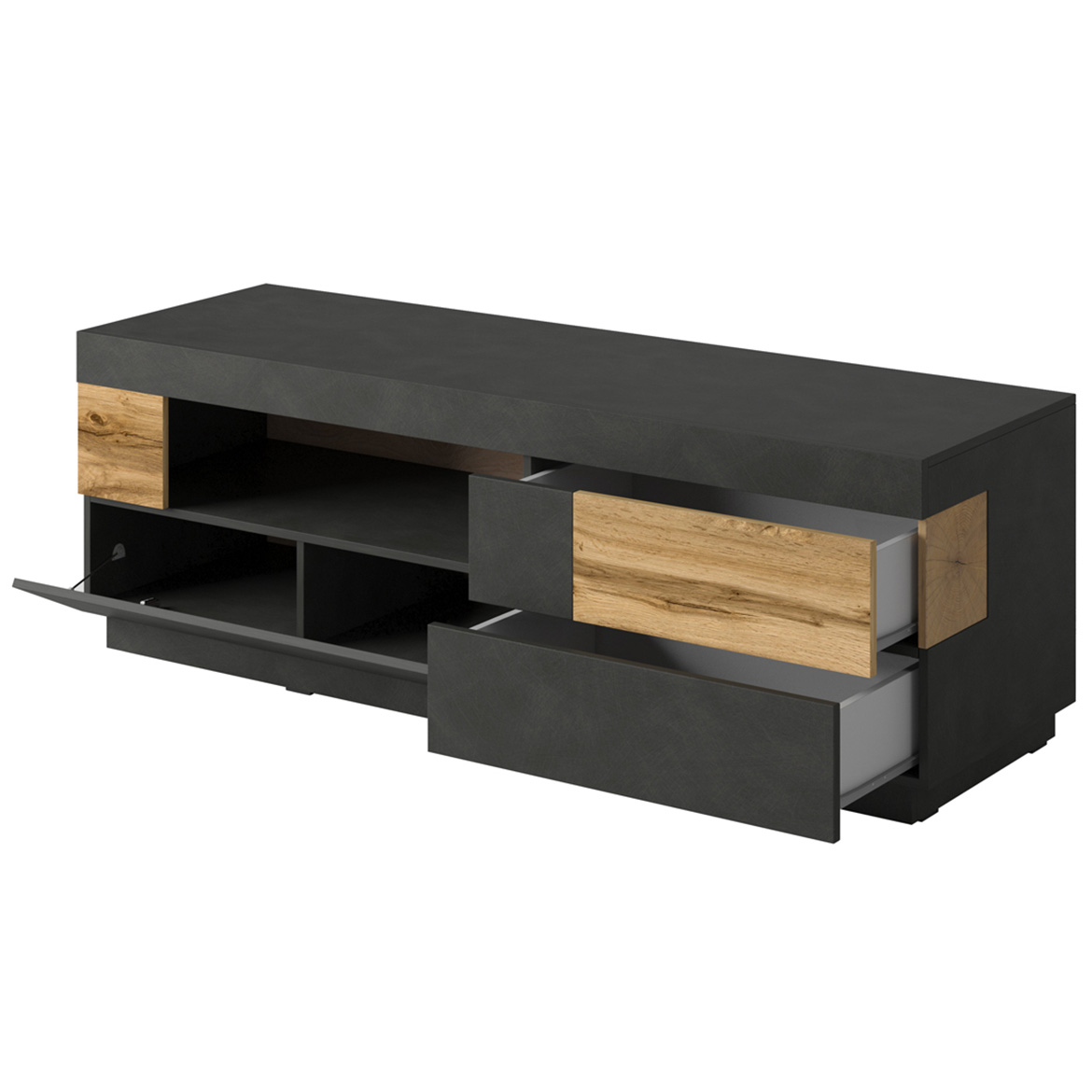 Silke TV komoda 1 vrata + 2 fioke + 1 otvor 160x50x54 crni / natur
