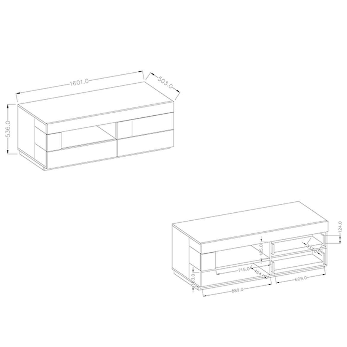 Silke TV komoda 1 vrata + 2 fioke + 1 otvor 160x50x54 crni / natur