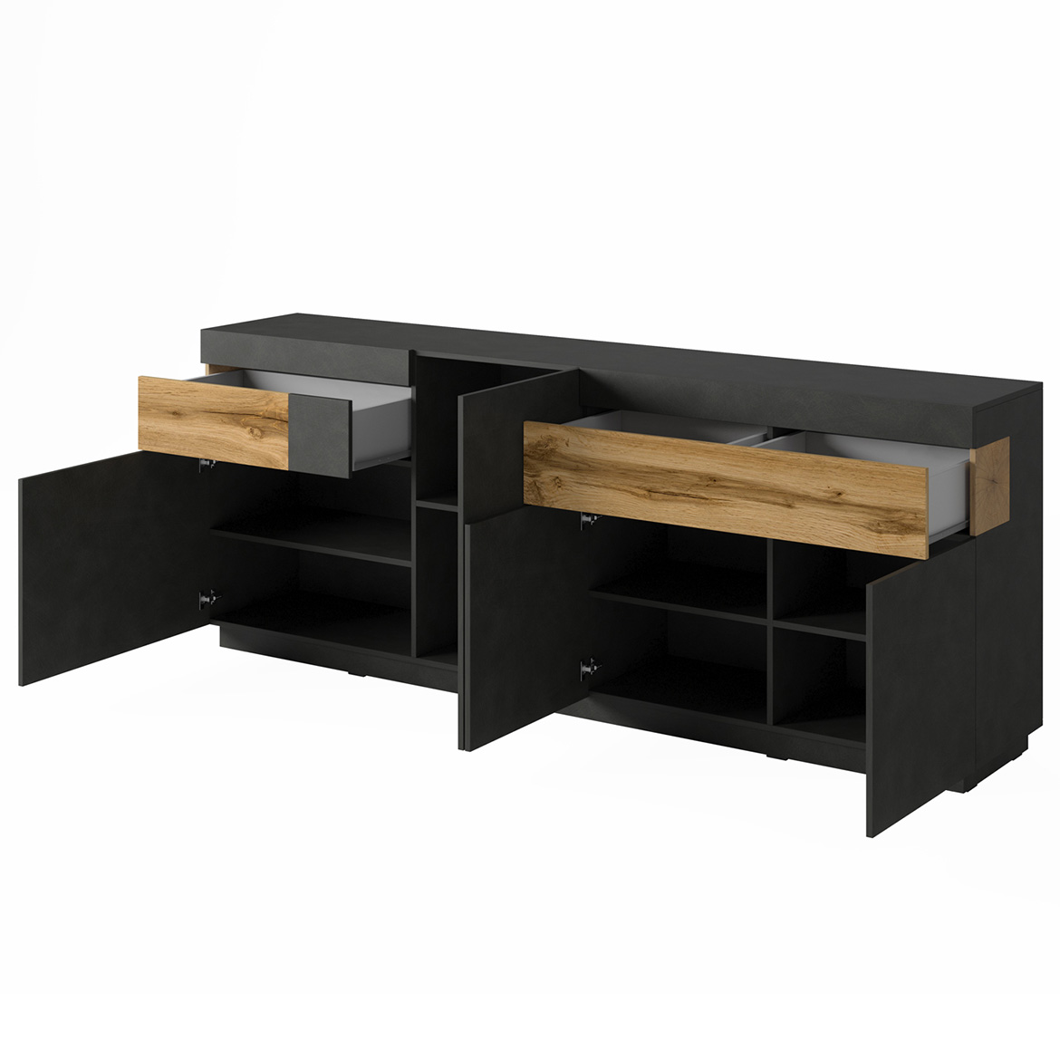 Silke komoda 4 vrata+2 fioke 219x40x85  crna/ natur