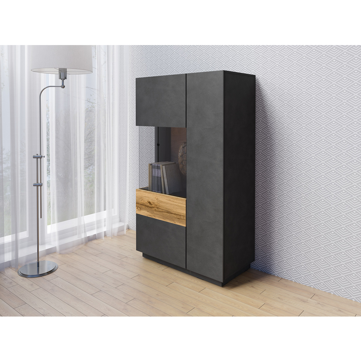 Silke vitrina 2 vrata lijeva 80X40X139 crna/natur