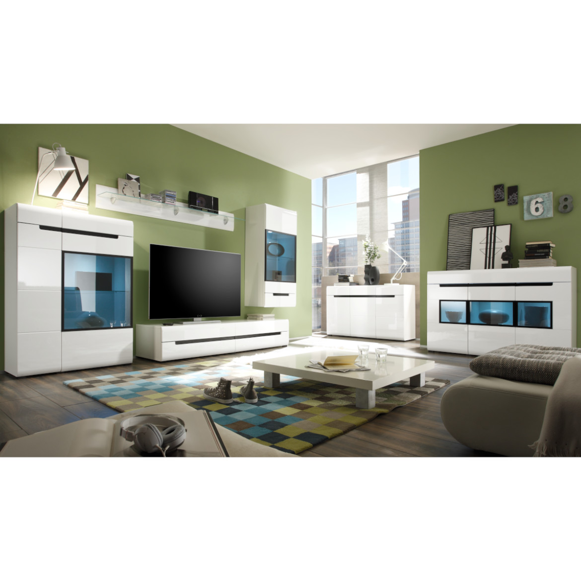 Hektor TV komoda 2 fioke + 2 otvora 160x55x52 cm beli visoki sjaj