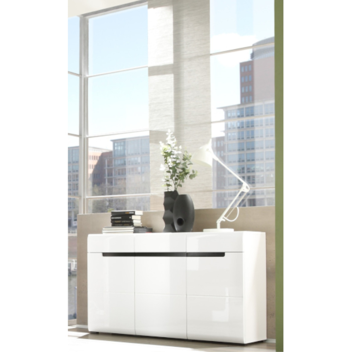 Hektor komoda 3 vrata + 3 fioke 137x37x81 cm bela / visoki sjaj bela