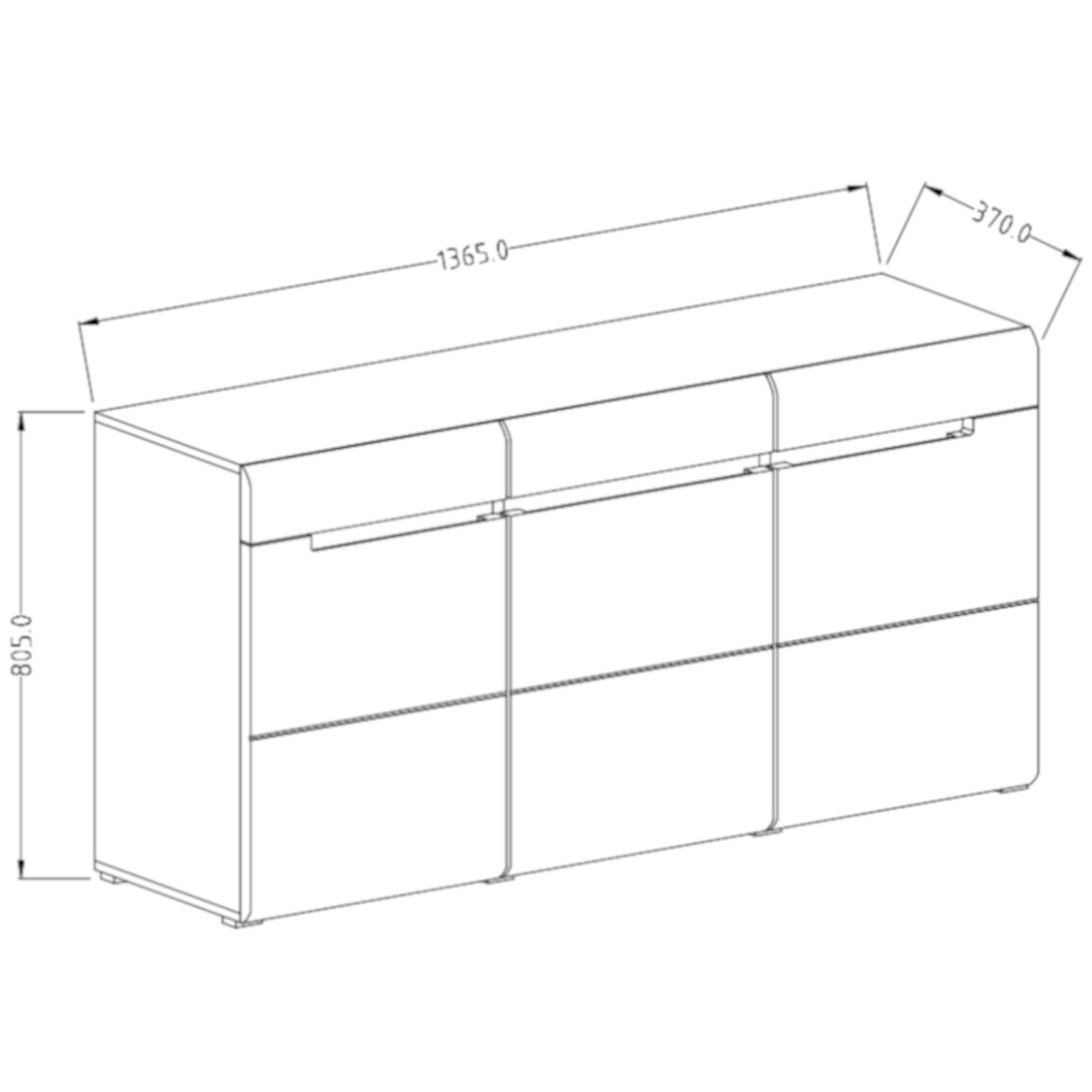 Hektor komoda 3 vrata + 3 fioke 137x37x81 cm bela / visoki sjaj bela