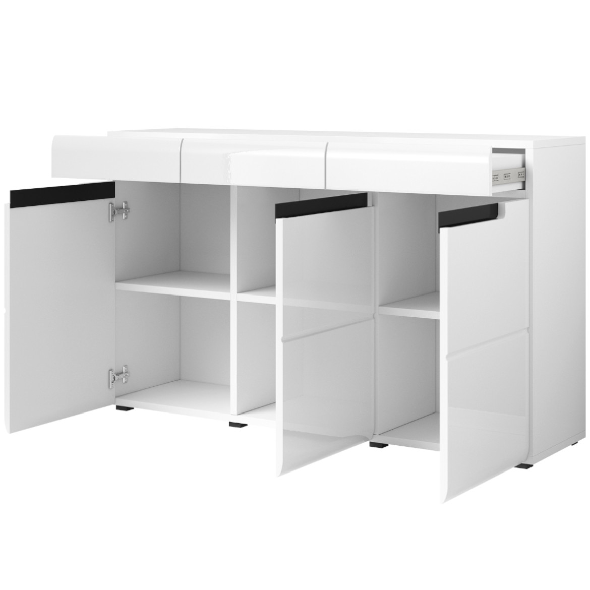 Hektor komoda 3 vrata + 3 fioke 137x37x81 cm bela / visoki sjaj bela
