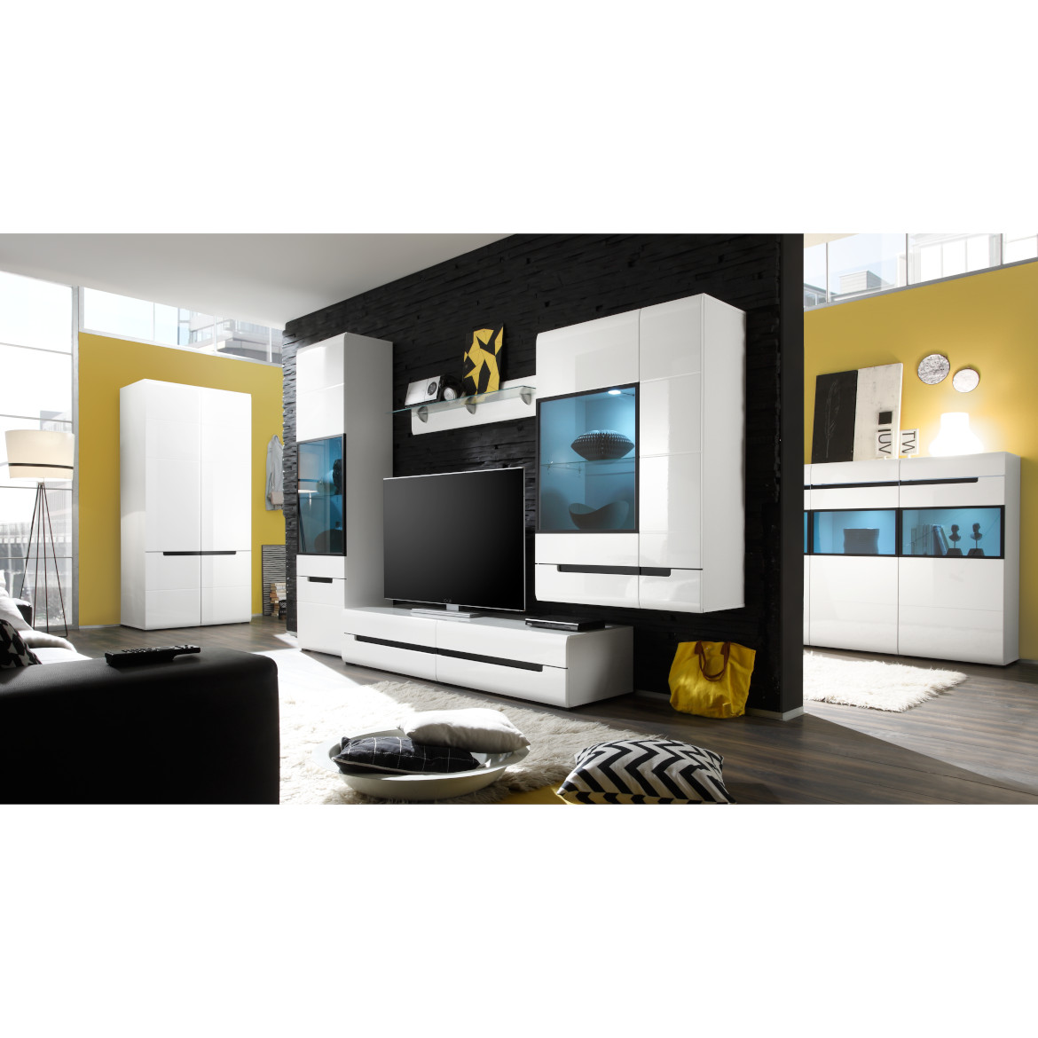 Hektor komoda 3 vrata + 3 fioke 137x37x81 cm bela / visoki sjaj bela