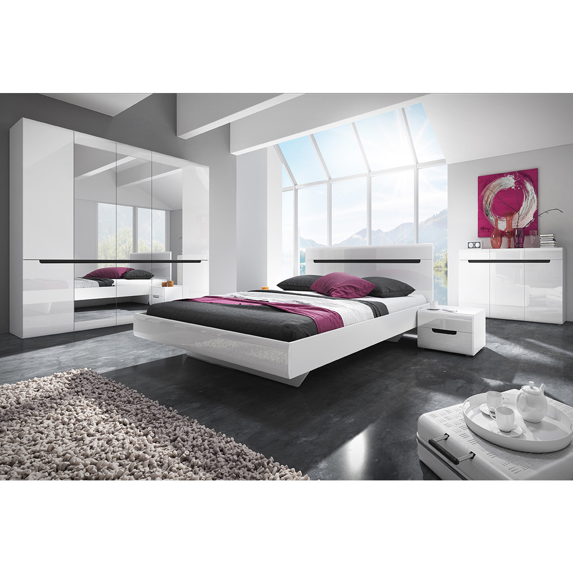Hector nocni ormaric 2 fioke belo/belo visoki sjaj