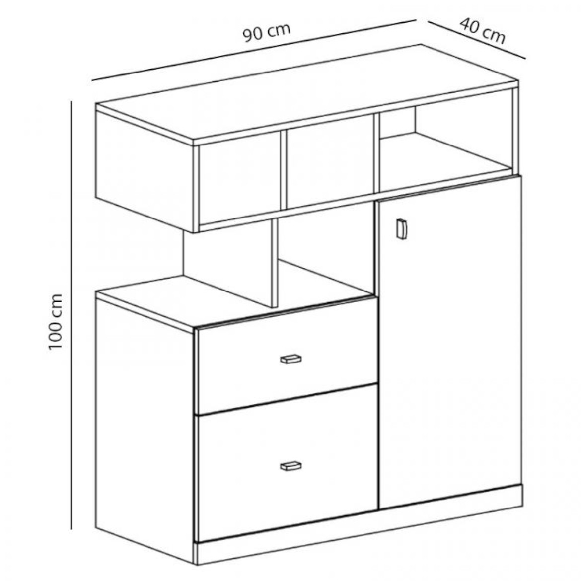 Mobi MO-9 komoda 1 vrata+2 fioke 90x40x100 cm  bela/tirkizna