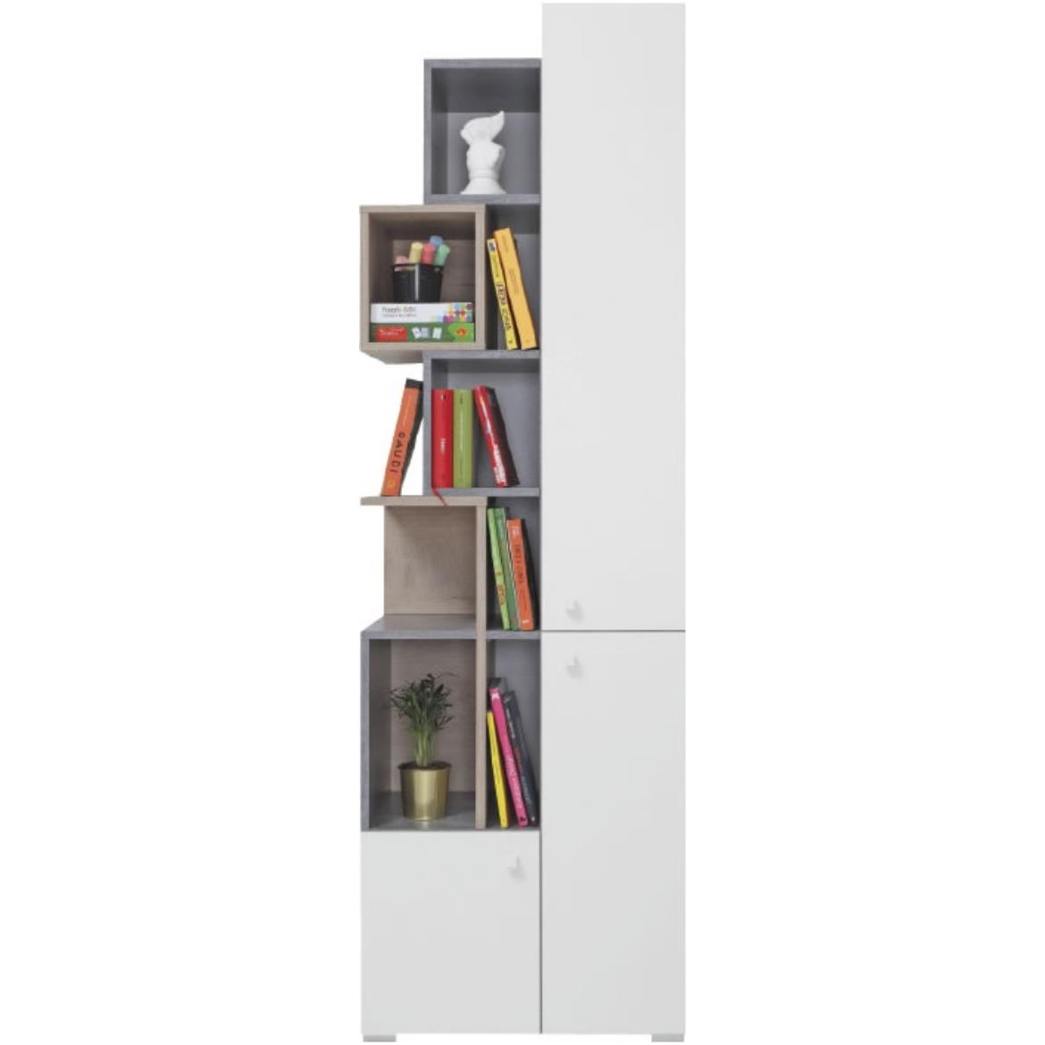 Sigma polica 3 vrata+9 otvora 60x40x190 beton / bela / hrast