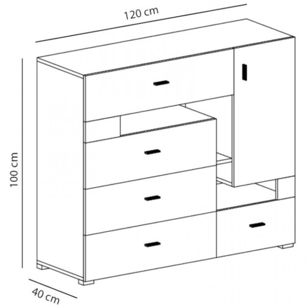 Next NX-10 komoda 1 vrata+5 fioka 120x40x100 cm bela/ljubicasta