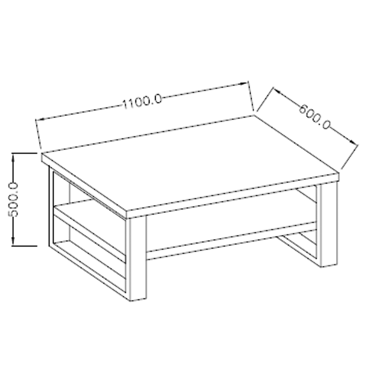 Klub sto Halle 1 polica 110x60x50 cm hrast/crni metal