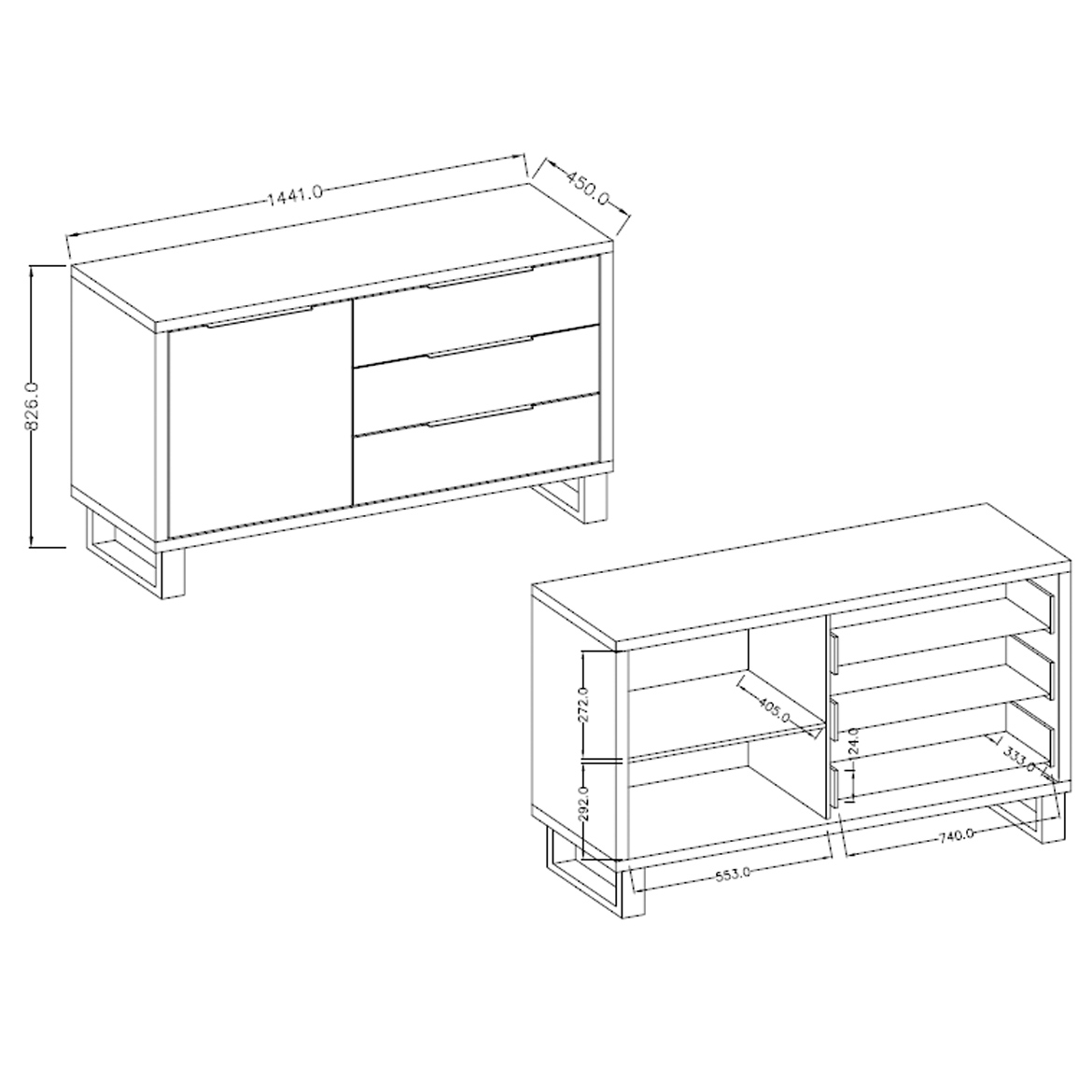 Halle komoda 1 vrata+3 fioke 144x45x83 cm natur (wotan hrast)