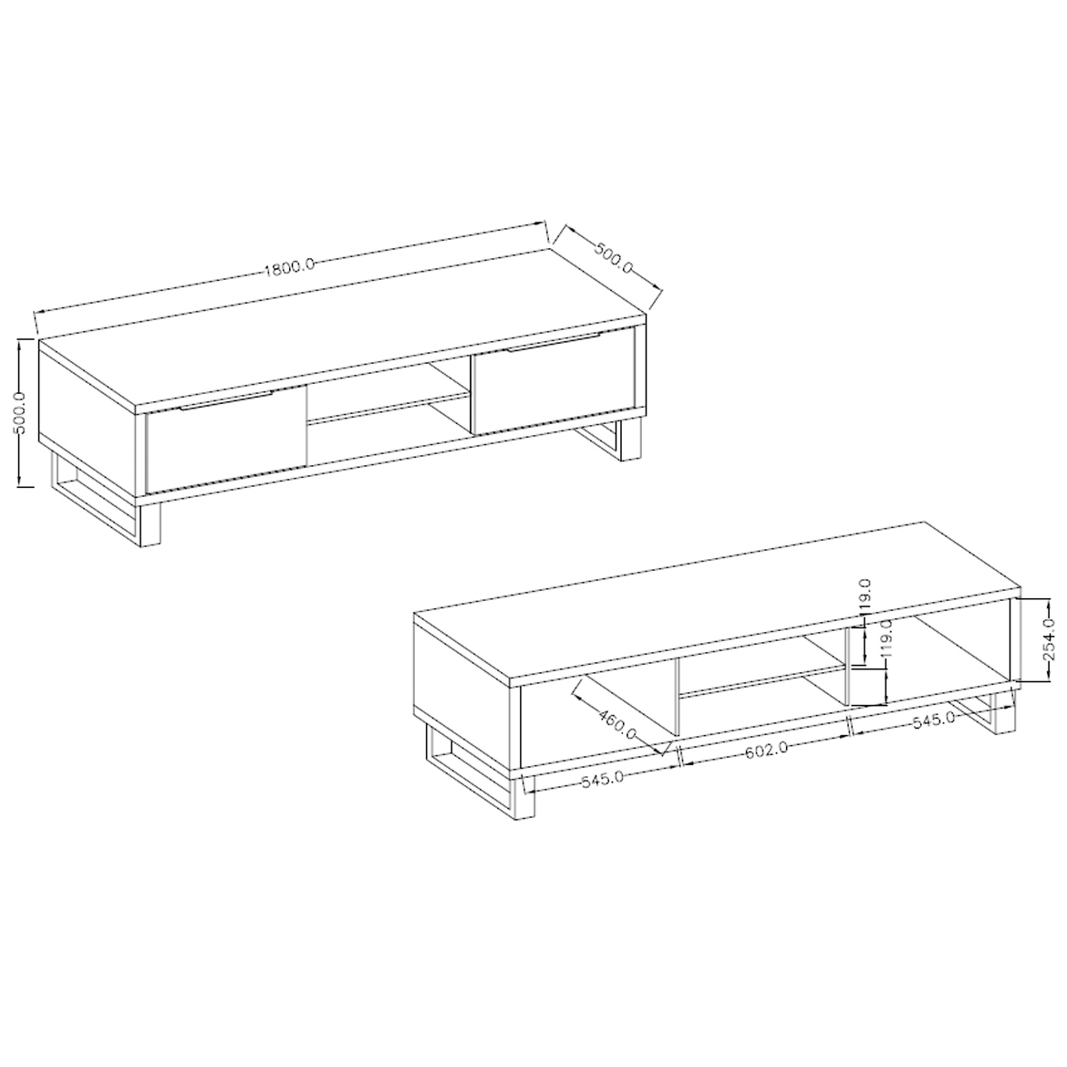 Halle TV komoda 2 vrata + 2 otvora 180x50x50 cm hrast