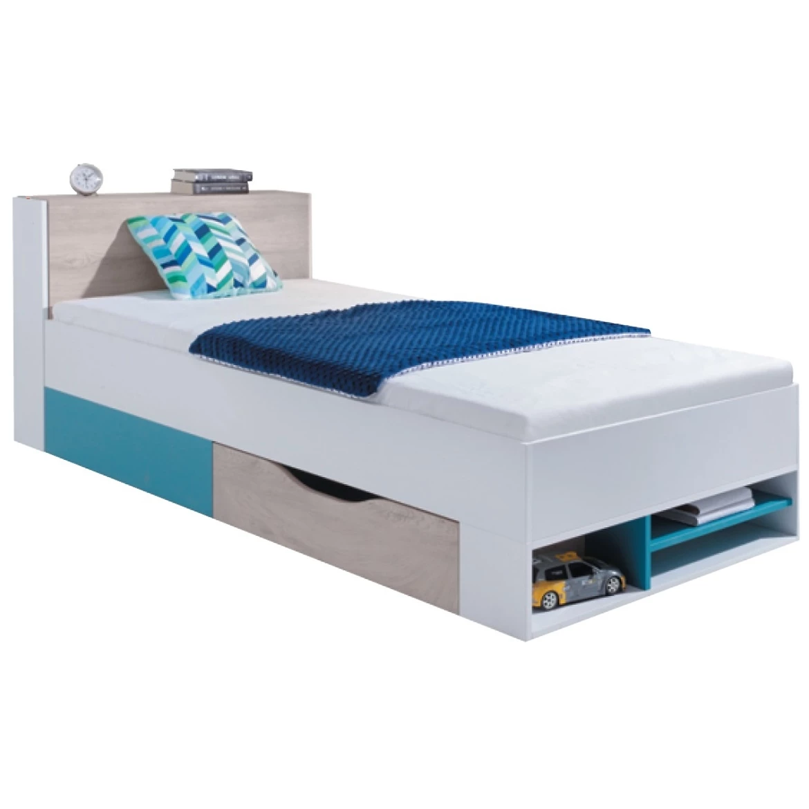 Krevet Planet PL14 bela / hrast / more