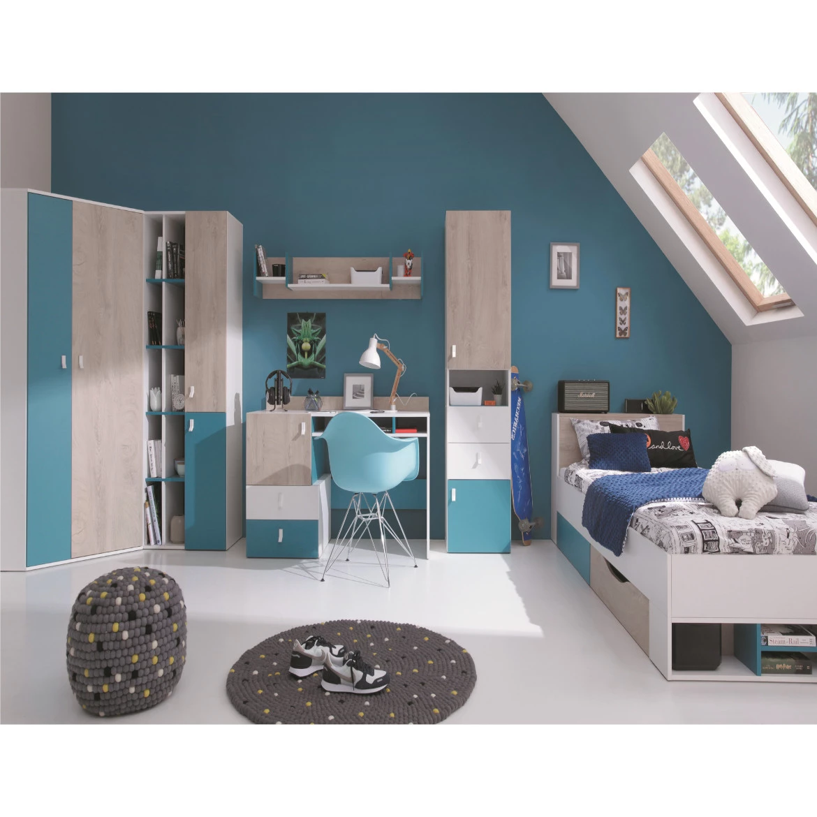 Krevet Planet PL14 bela / hrast / more