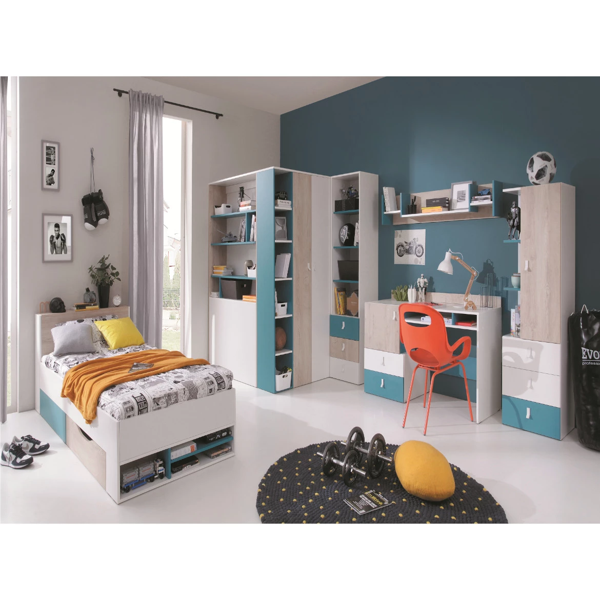 Krevet Planet PL14 bela / hrast / more