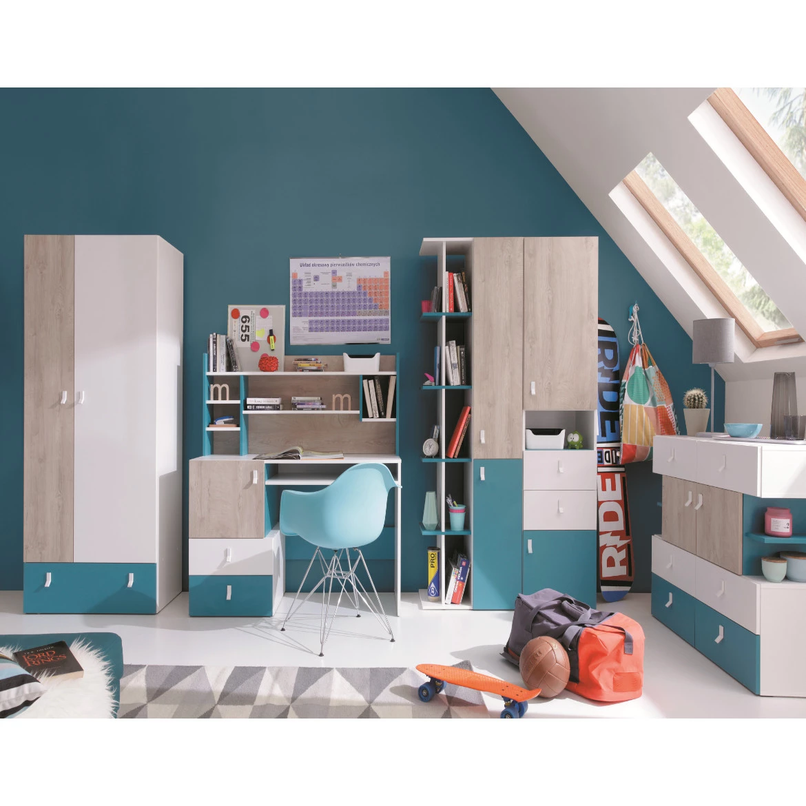 Krevet Planet PL14 bela / hrast / more