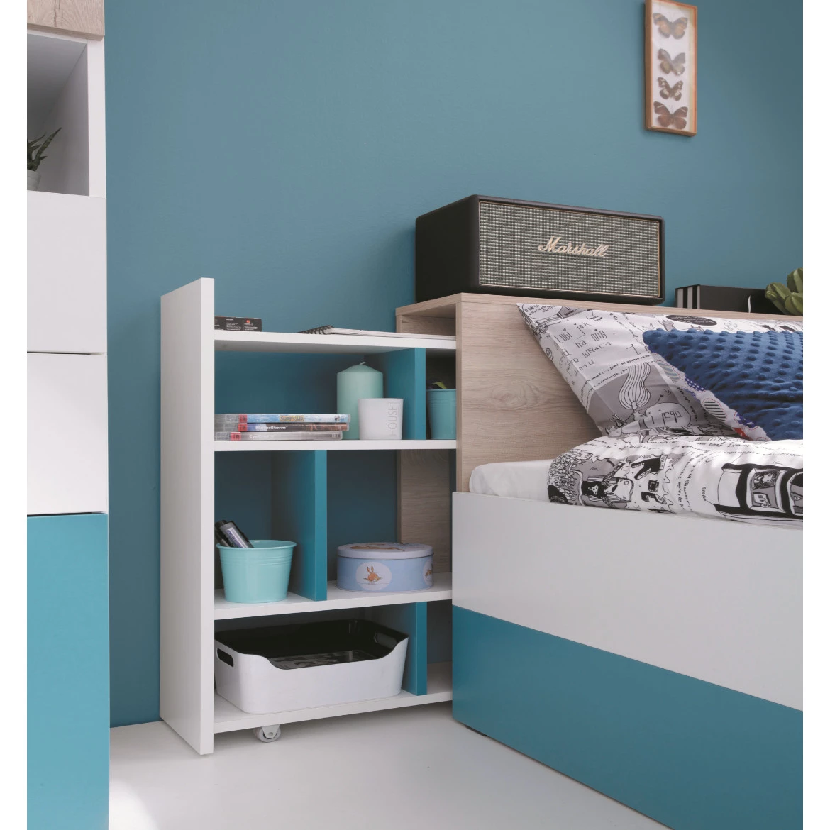 Krevet Planet PL14 bela / hrast / more